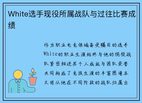 White选手现役所属战队与过往比赛成绩